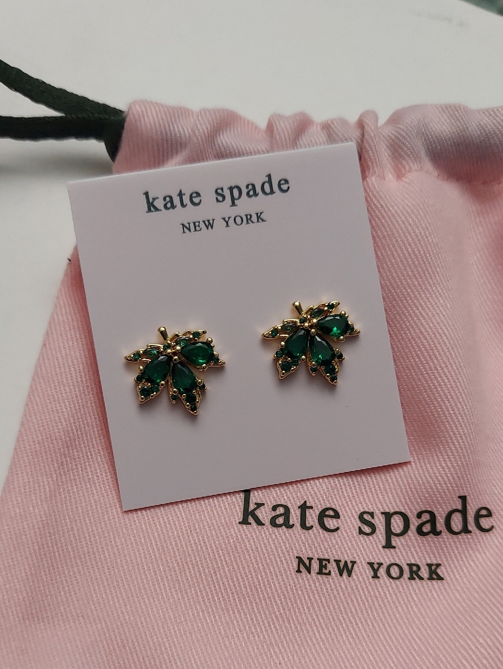 kate spade Gold Tone Earrings with Emerald Green Stones